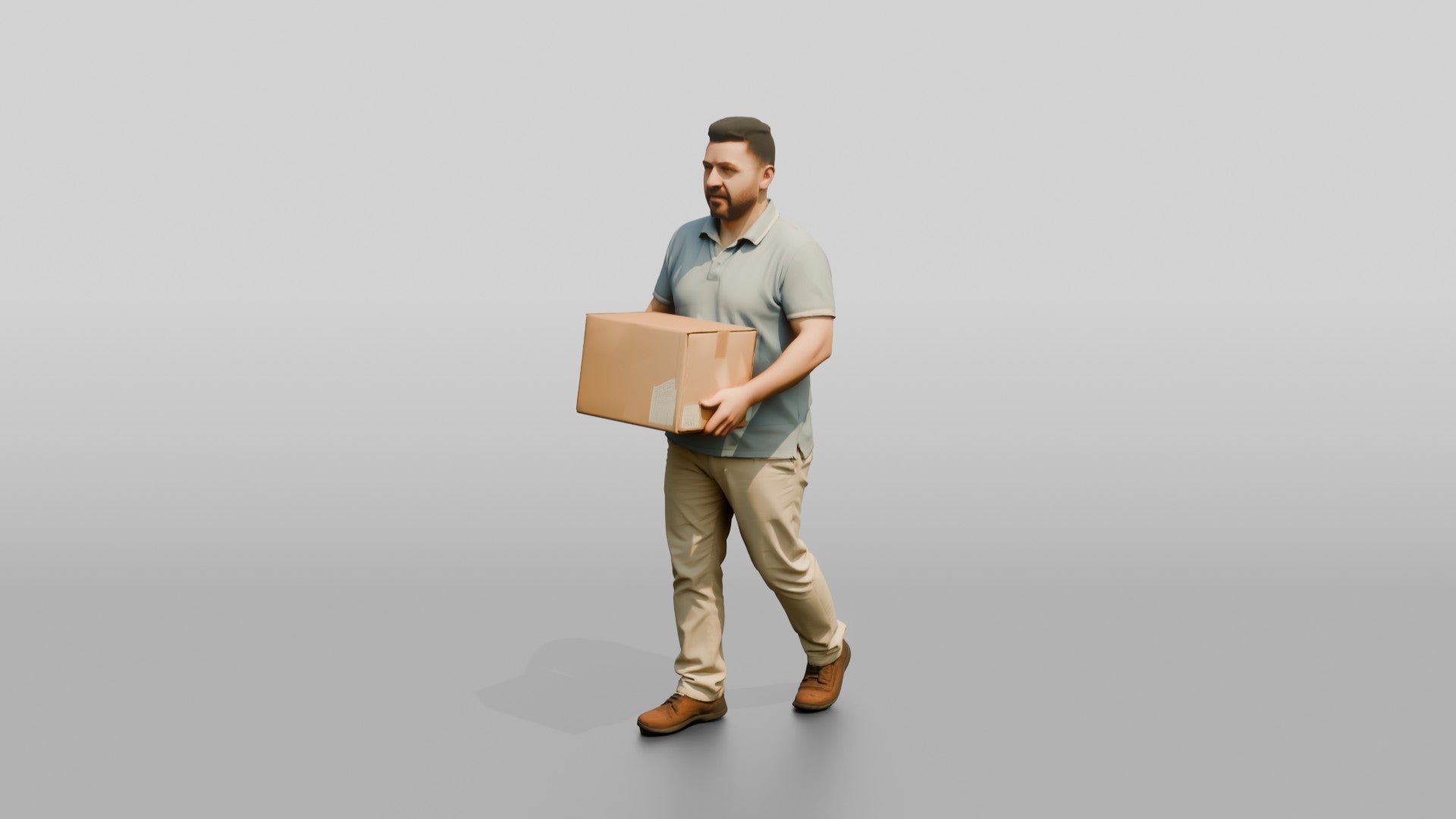 Stocky Middle-Aged Syrian Man Carrying a Cardboard Box