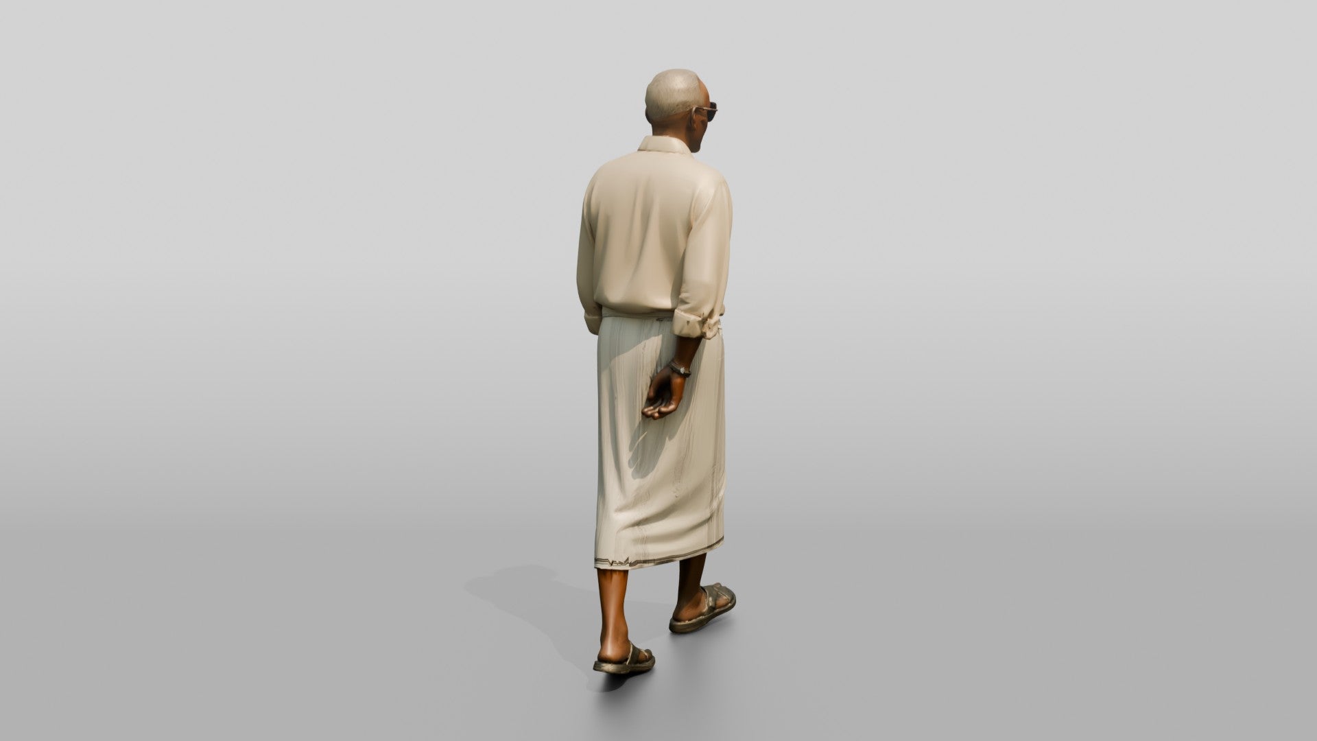 Elderly African Man Walking with Hands Clasped Behind His Back