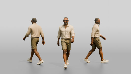 African-American Gentleman Walking the Boardwalk in Linen Shirt