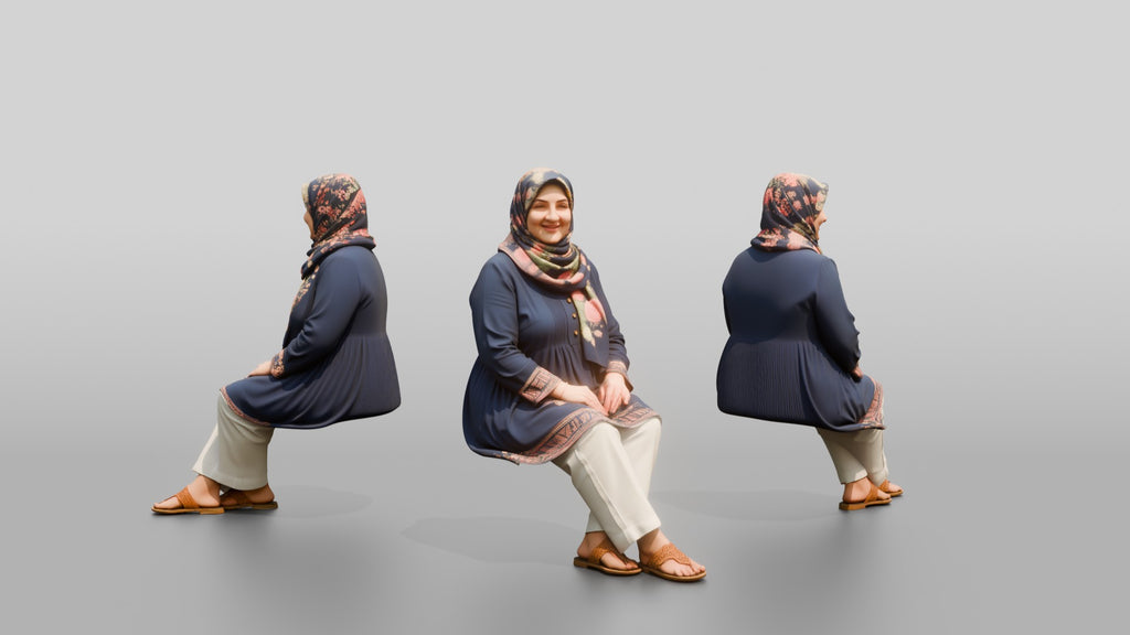 Plus-Size Middle-Aged Persian Woman in Floral Hijab