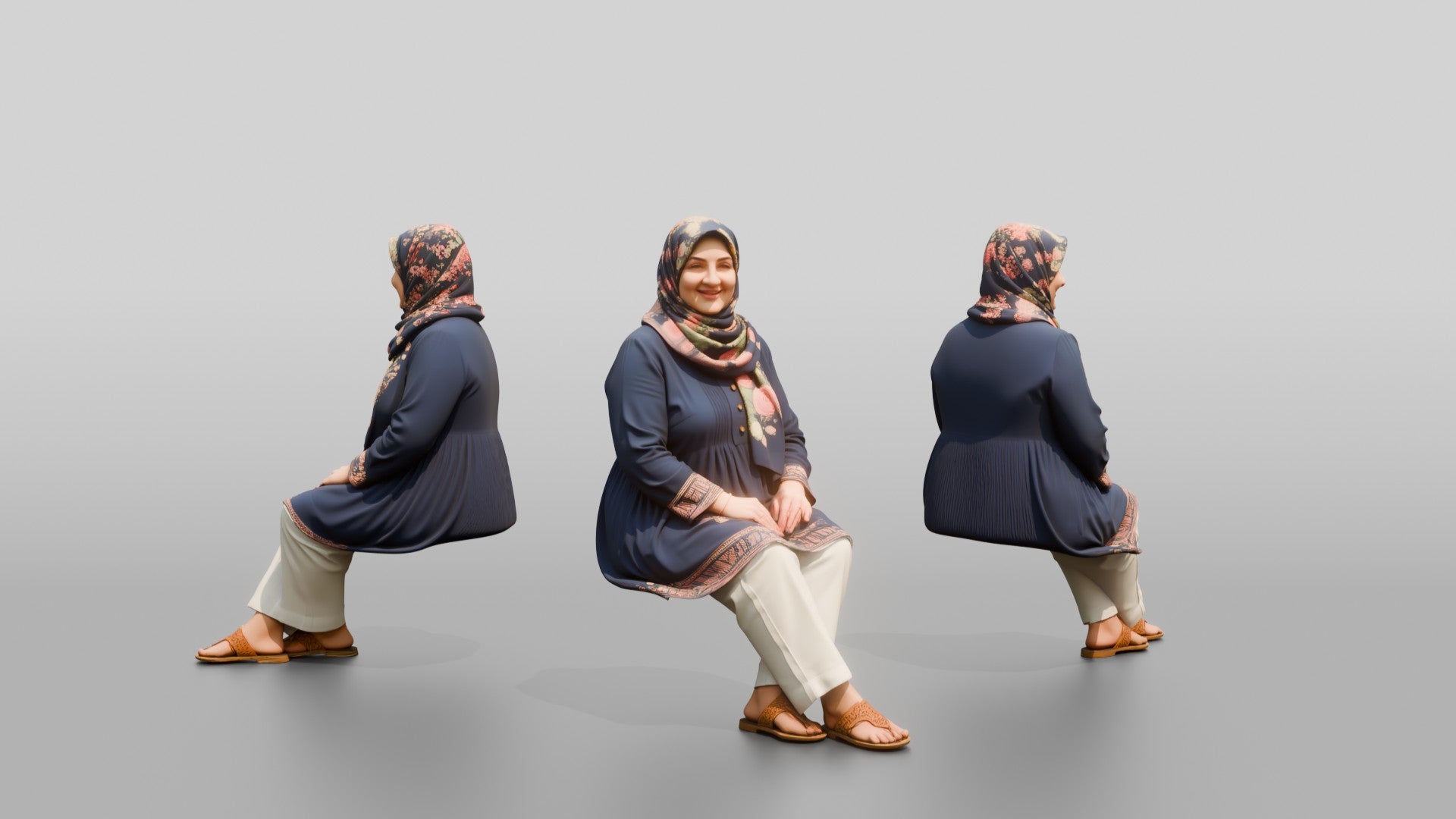 Plus-Size Middle-Aged Persian Woman in Floral Hijab