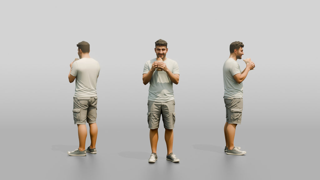Stocky Young Turkish Man Eating a Pastry