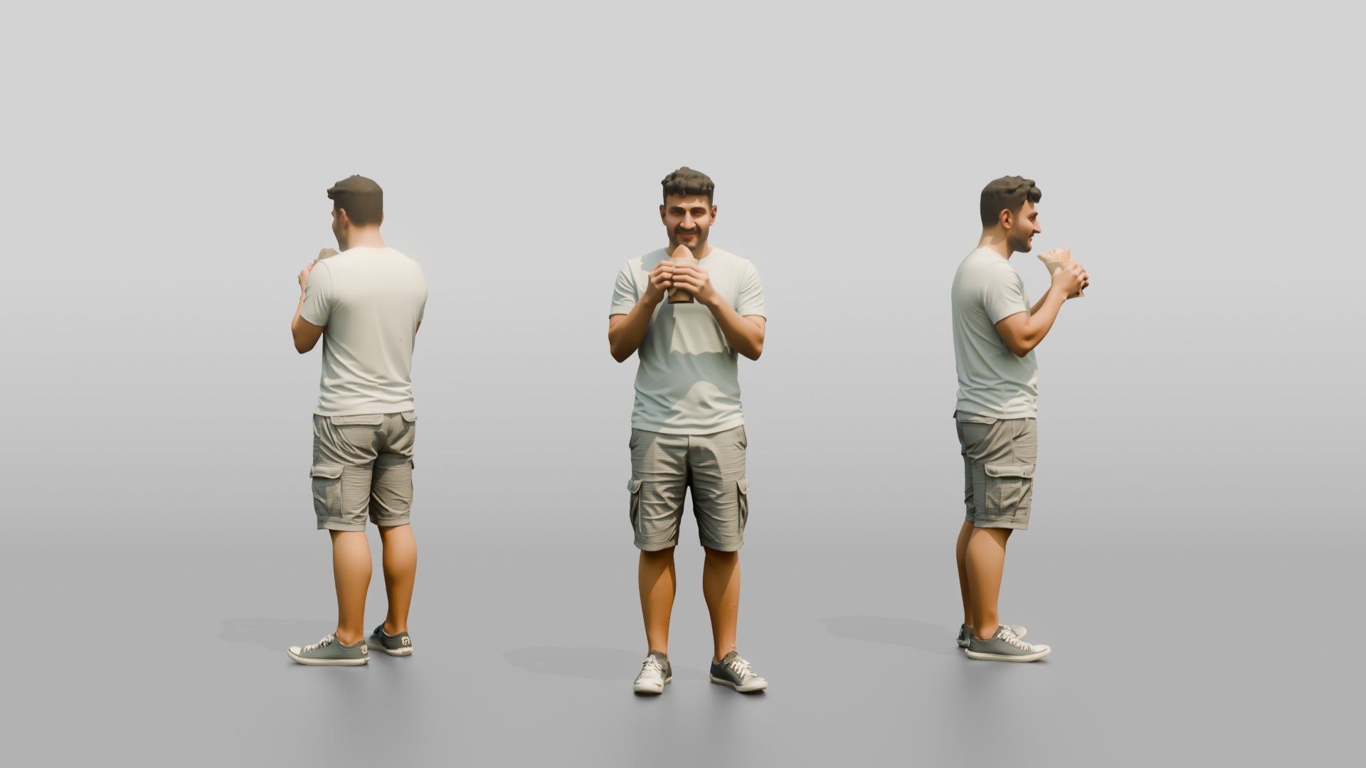 Stocky Young Turkish Man Eating a Pastry