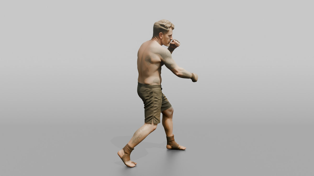 Bare-Knuckle Fighter Winding Up a Right Cross - 3D character model, view 2
