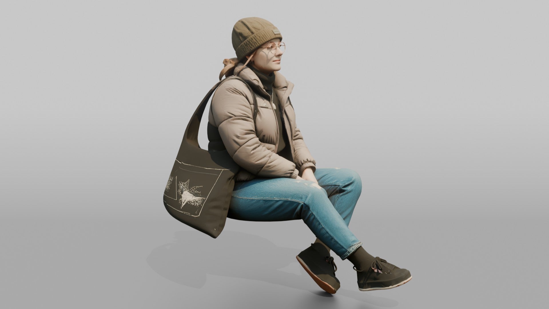 Scandinavian Teenage Girl Sitting in a Puffer Jacket