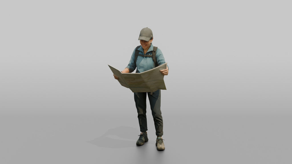 Hiker Holding a Folding Map Open