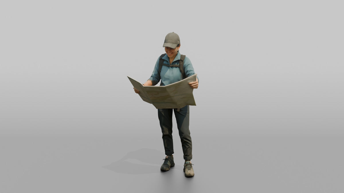 Hiker Holding a Folding Map Open - 3D character model, view 4