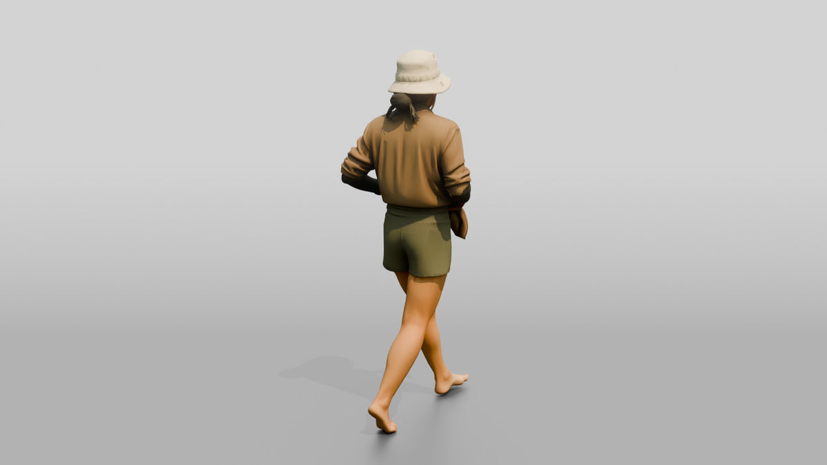 Woman Tying Linen Shirt at Waist - 3D character model, view 3