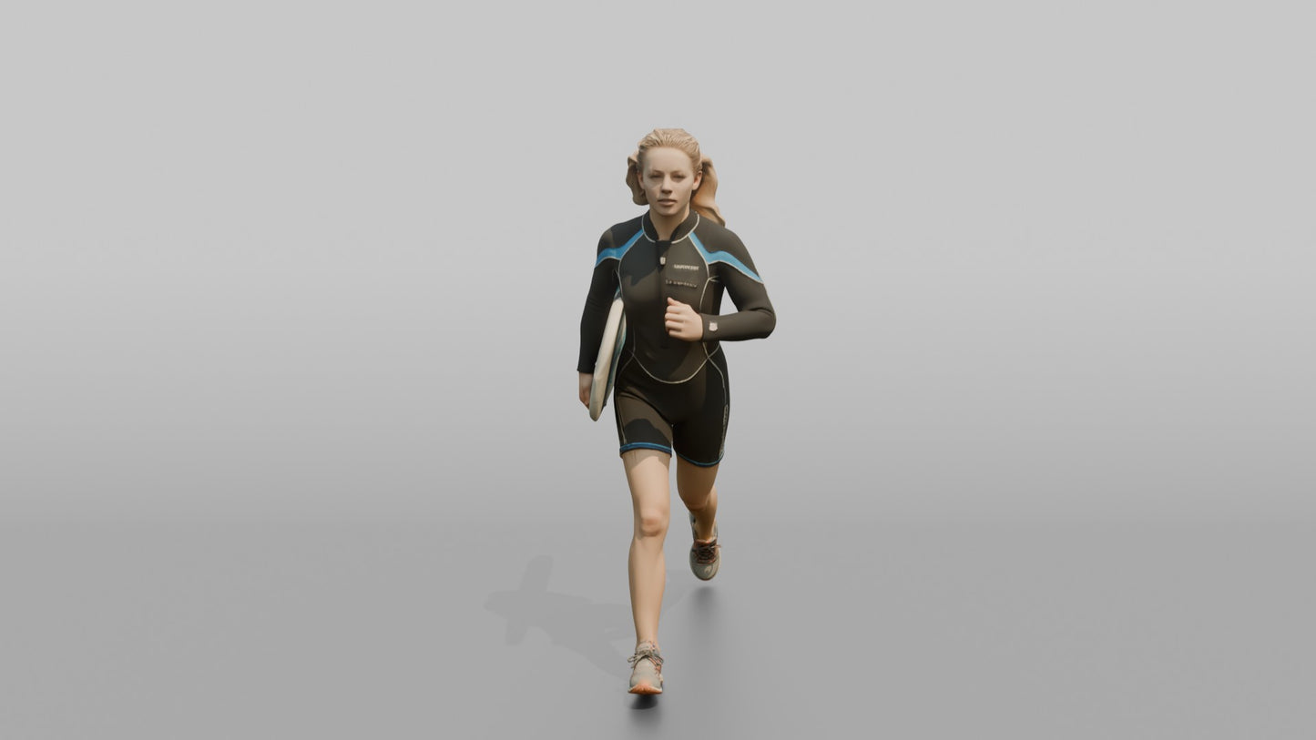 Surfer Running in a Neoprene Wetsuit