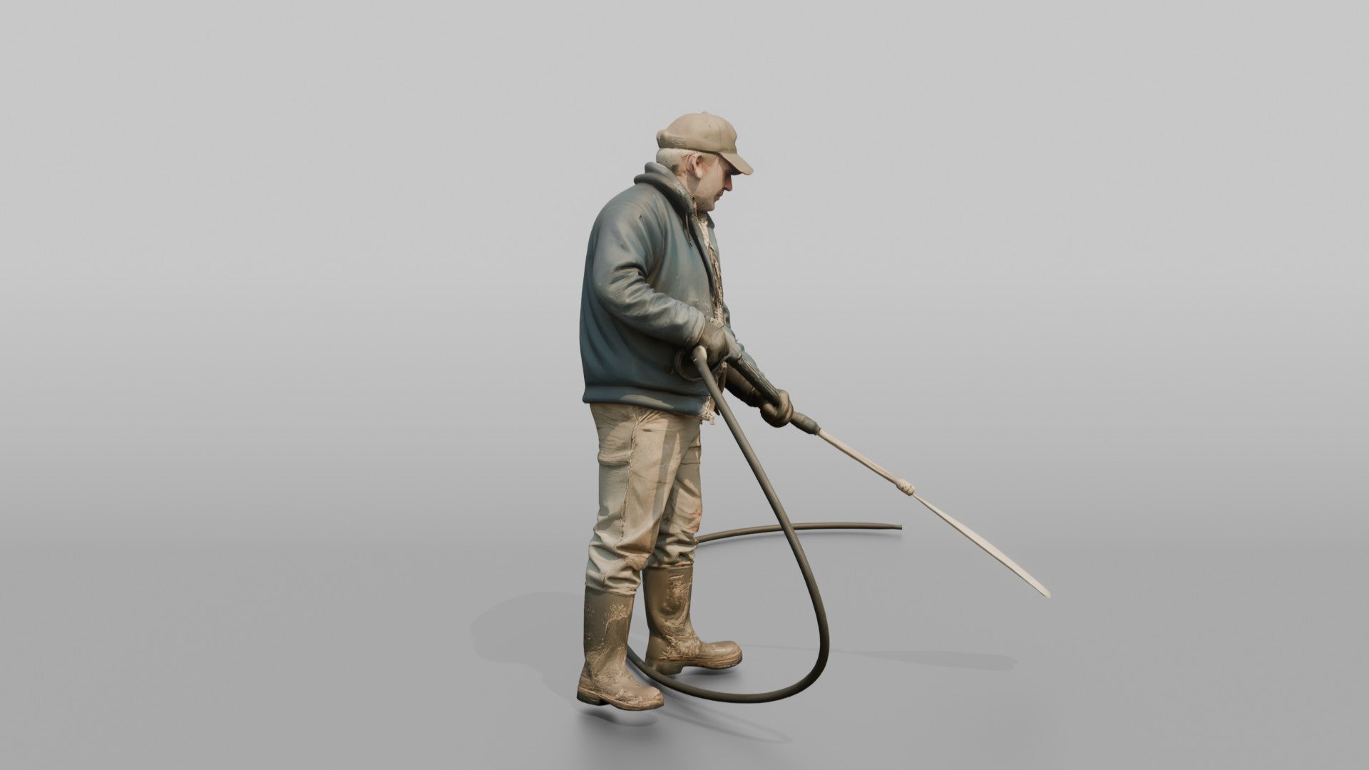 Farmer Spraying Down Concrete Barn Floor
