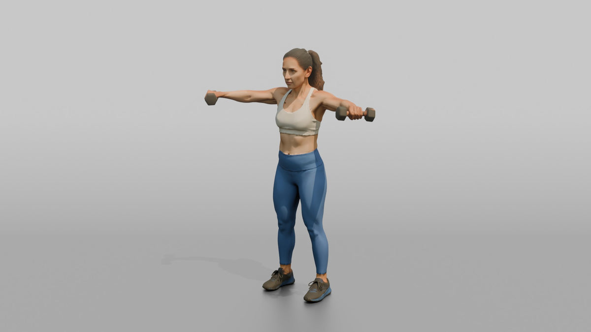 Weightlifter Woman Doing A Dumbbell Lateral Raise - 3D character model, view 4
