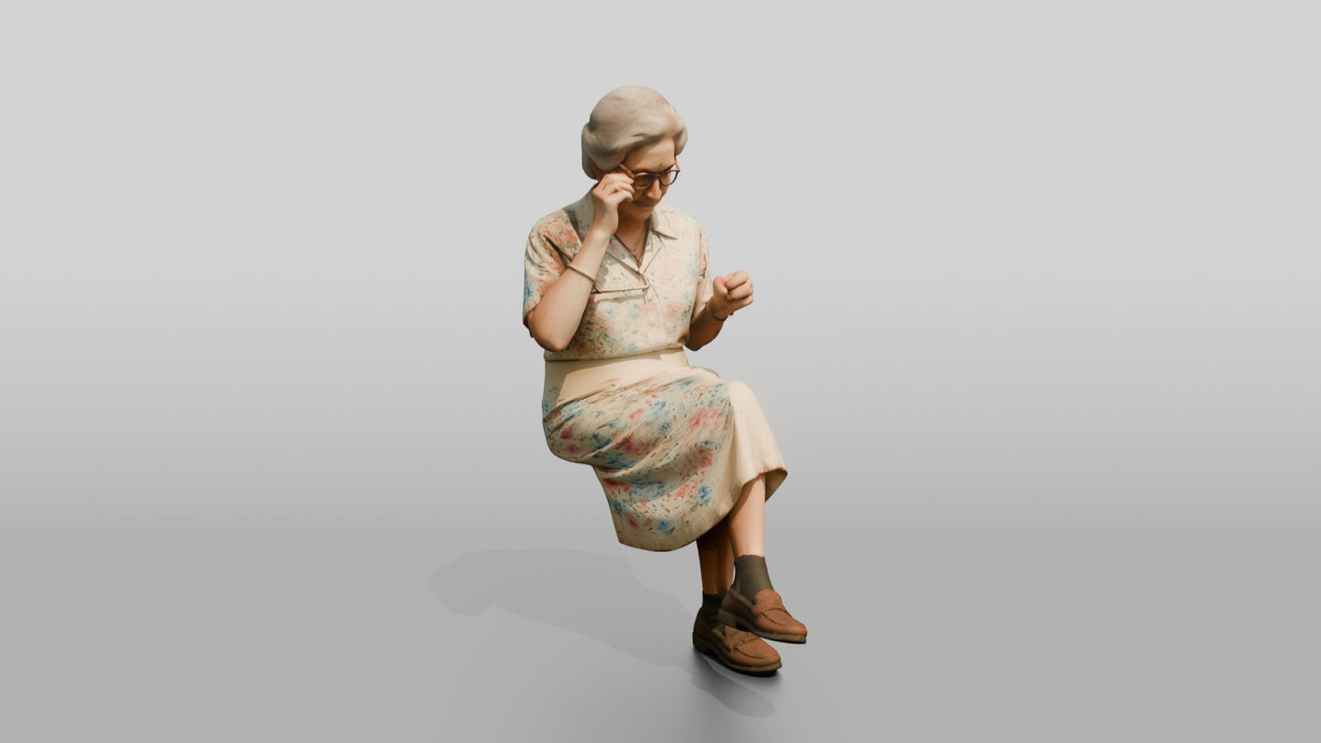 Elderly Slender Spanish Woman Adjusting Her Glasses