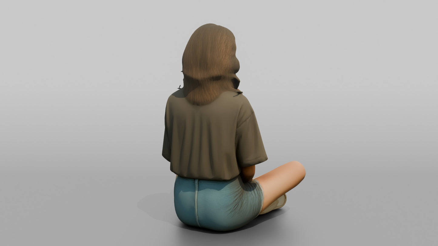 Teenage Girl Sitting Cross-Legged in Streetwear