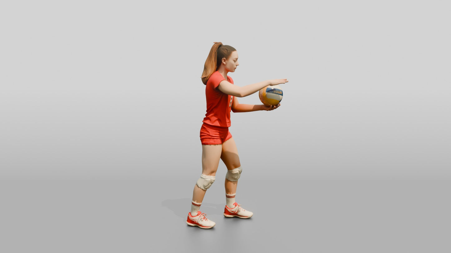 Caucasian Female Volleyball Player in Red Uniform