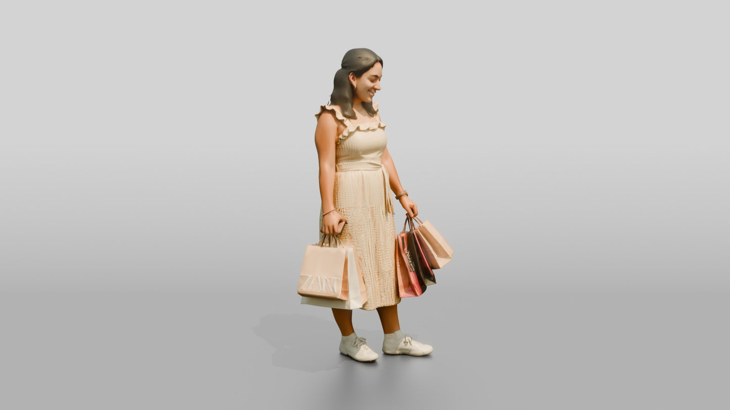 Curvy Spanish Woman Looking at Her Shopping Bags