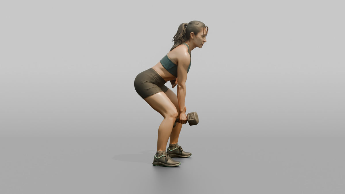 Weightlifter Woman Mid-rep On A Dumbbell Deadlift - 3D character model, view 5