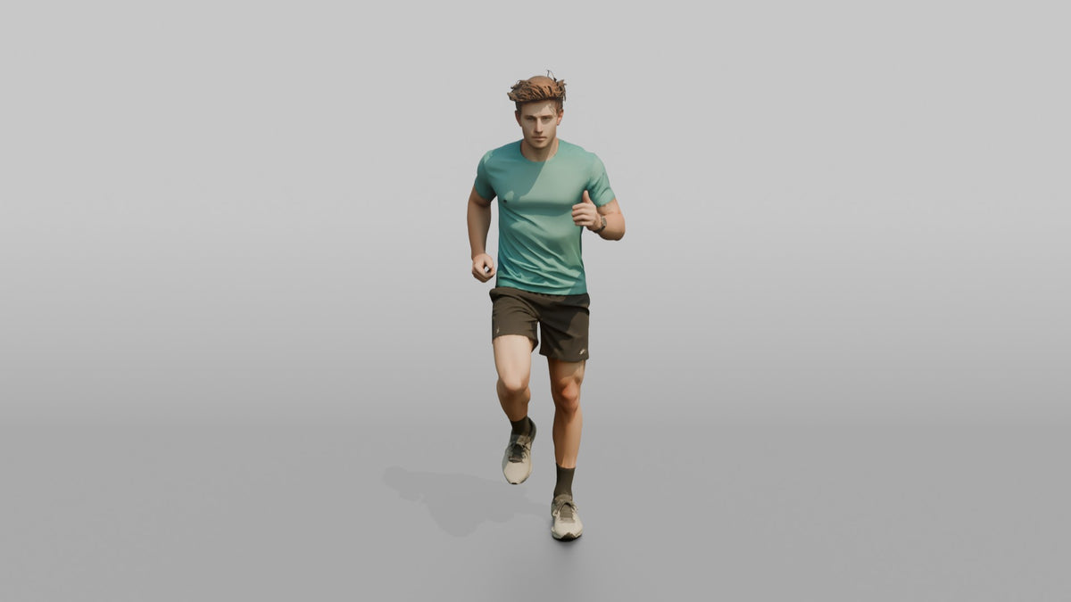Cardio Athlete Man Jogging In Place, Arms Bent - 3D character model, view 5