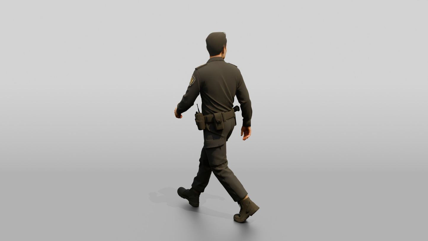 Police Officer Turning His Head Mid-Walk
