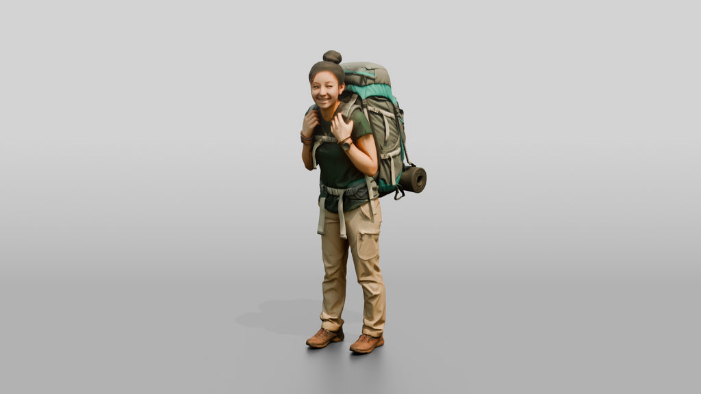 Young Woman Hiker with Large Teal Trekking Backpack Smiling