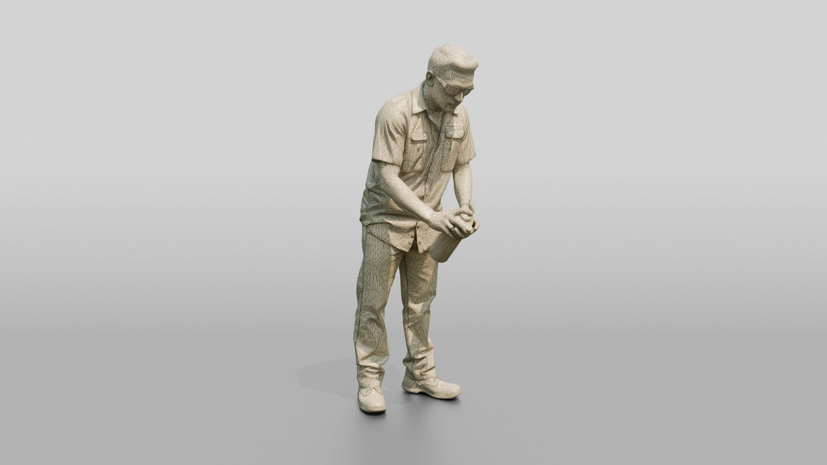 Mechanic Spraying Brake Cleaner - wireframe topology preview