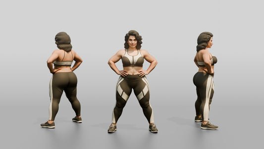 Curvy Woman in Taupe Activewear with Hands on Hips - 3D character model