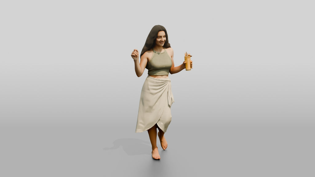 Woman with a Drink in a Wrap Skirt