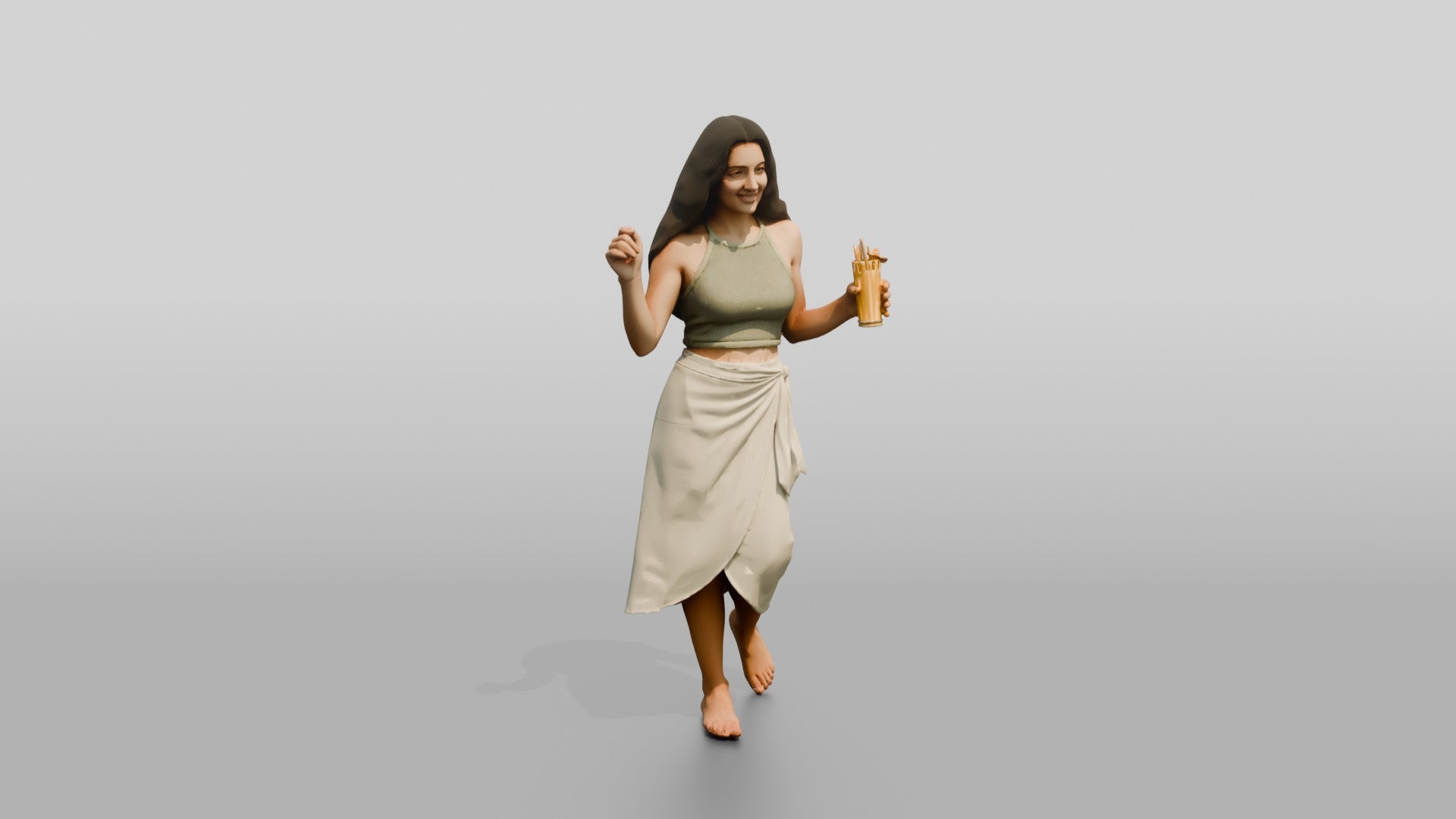 Woman with a Drink in a Wrap Skirt