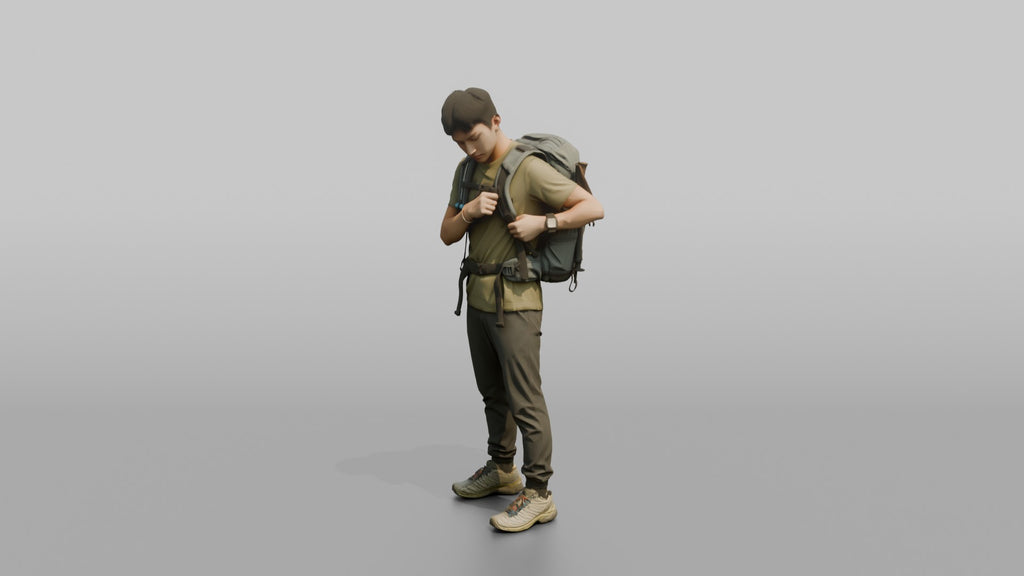 Hiker Adjusting His Backpack Strap