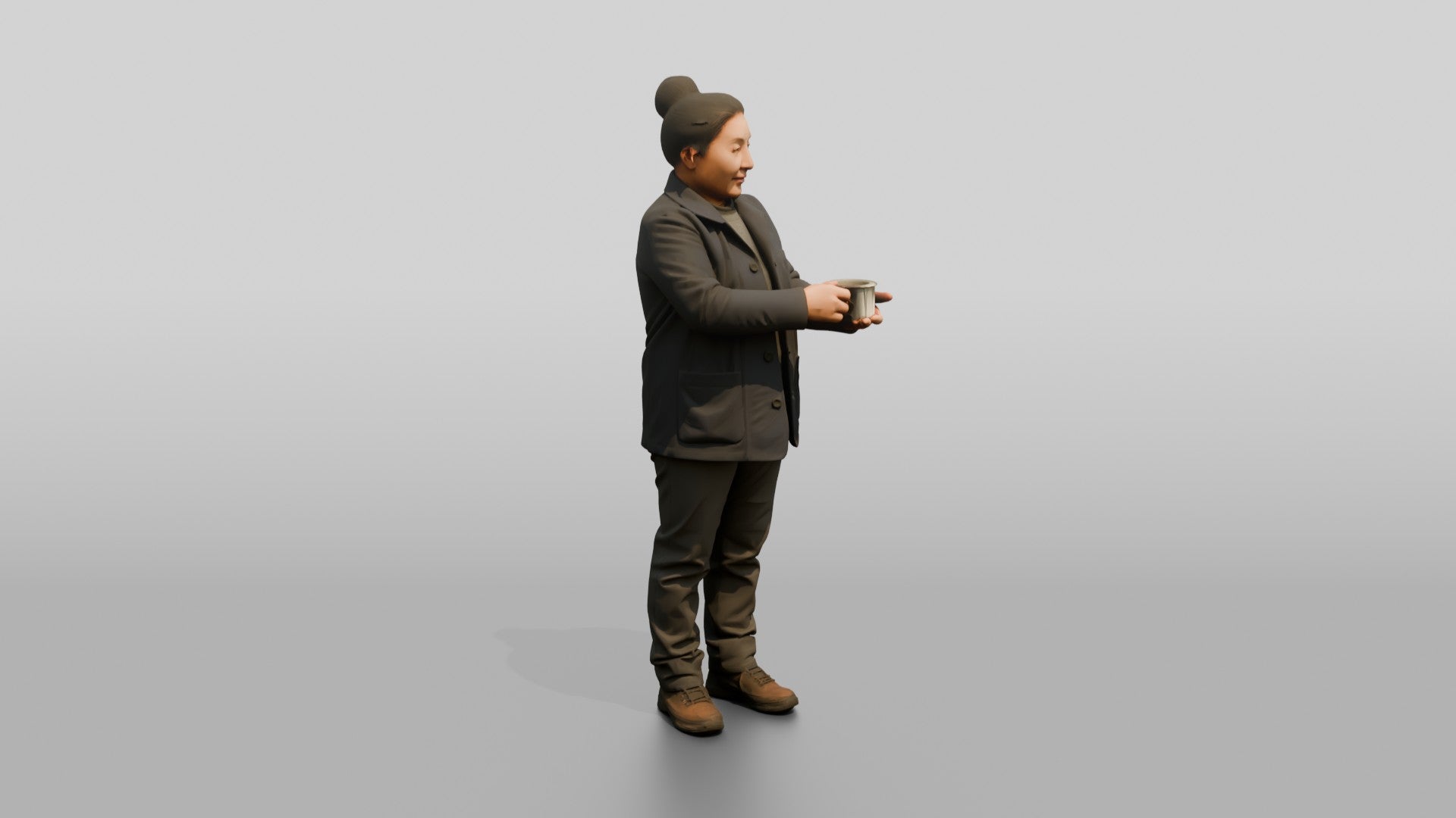 Homeless Woman Holding Out a Small Metal Cup