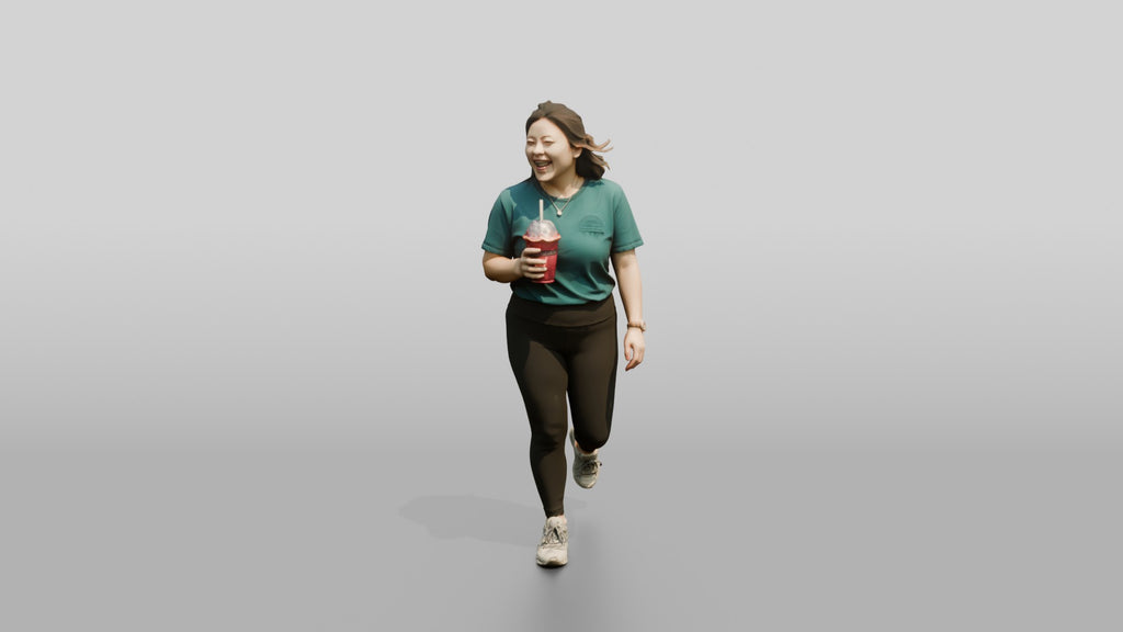 Chinese Woman Walking with Iced Drink