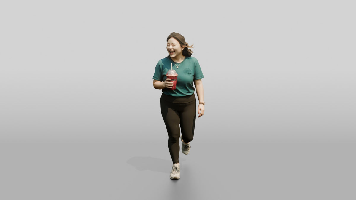 Chinese Woman Walking with Iced Drink - 3D character model, view 5