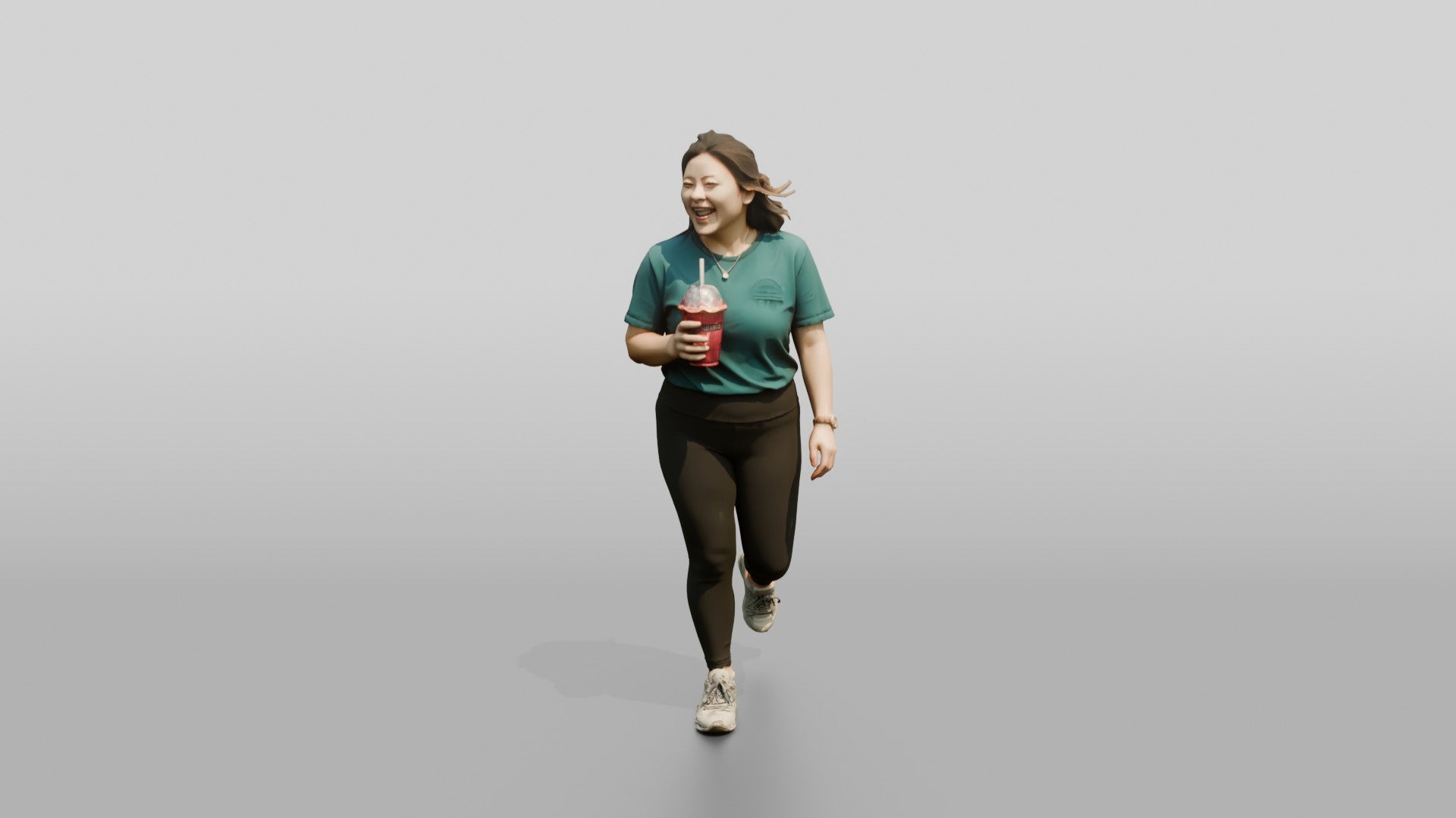 Chinese Woman Walking with Iced Drink