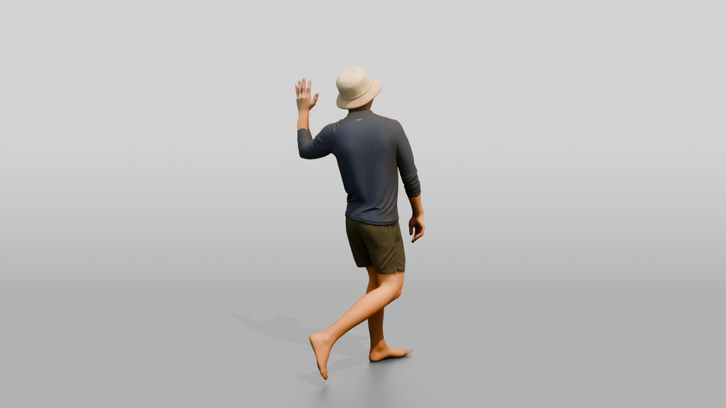 Man Waving Back Over His Shoulder