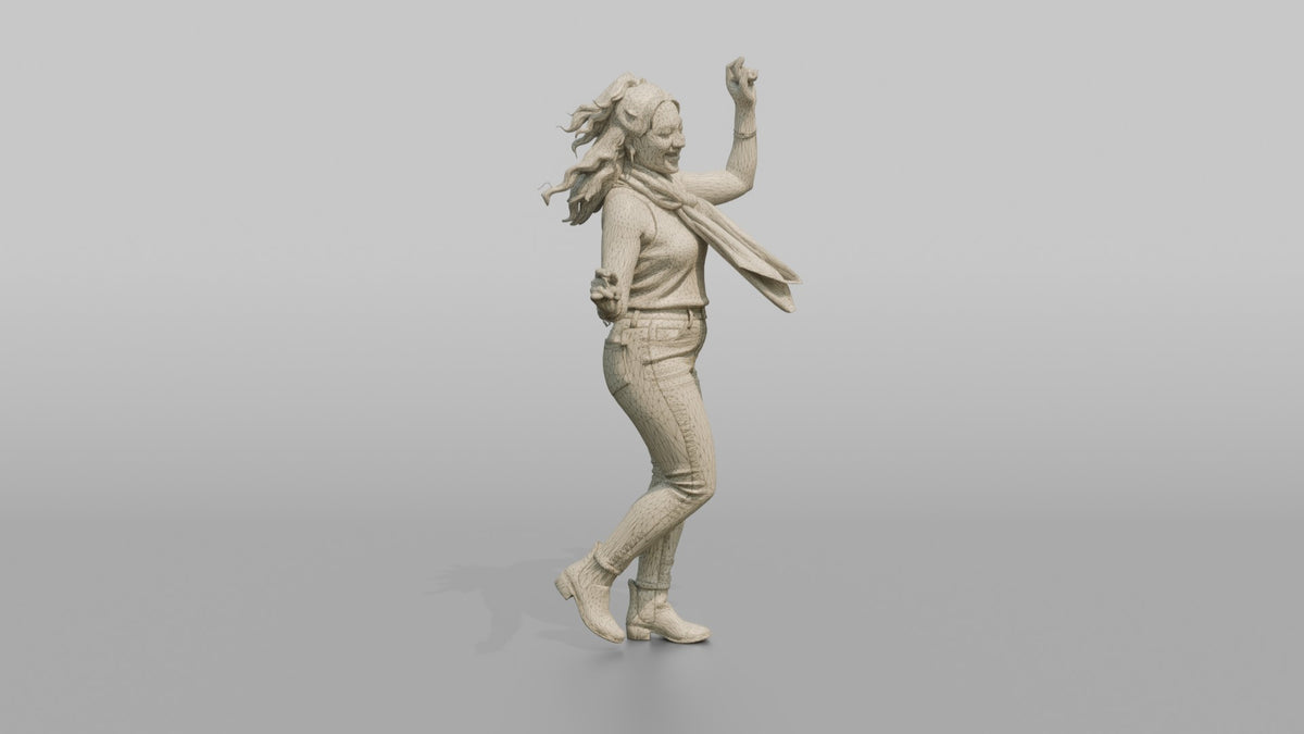 Patron Woman Dancing With A Bright Silk Scarf Tied Around The Neck - wireframe topology preview