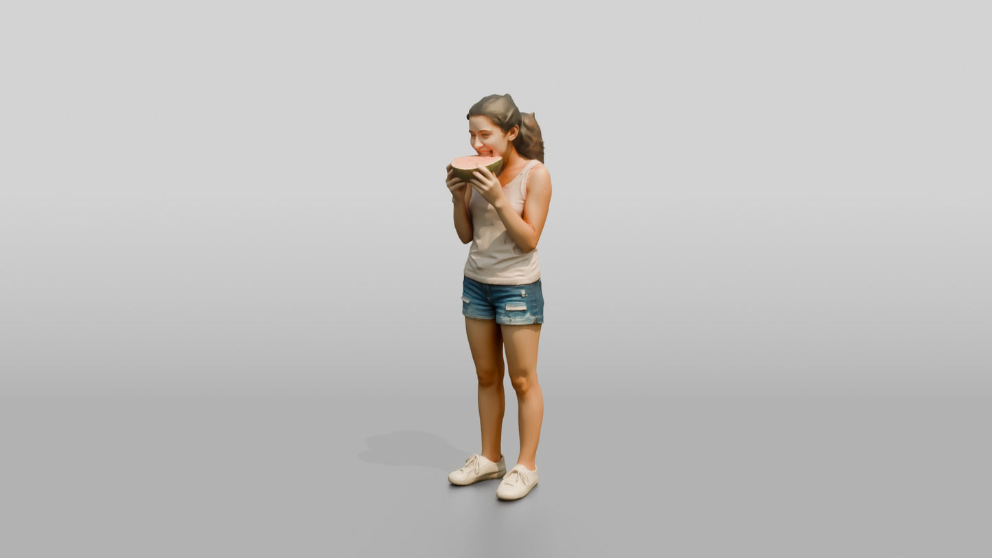 Slender Maltese Teenage Girl Eating Watermelon