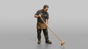 Man Store Employee Sweeping The Floor With A Broom - 3D character model