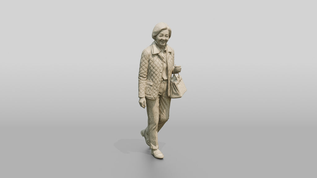 Elderly Asian Woman in Quilted Jacket with Luxury Handbag