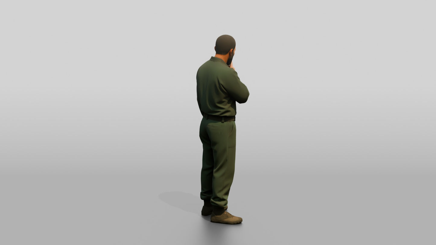 Middle Eastern Male Prisoner in a Dark Green Uniform