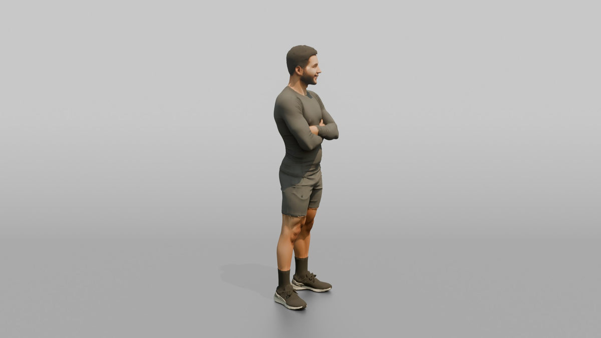 Fitness Influencer Man Standing With Arms Crossed, Confident Smile - 3D character model, view 2