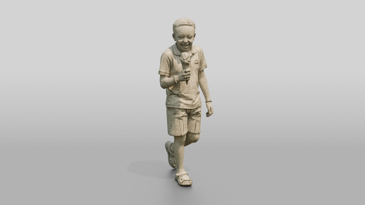 Young African Boy Holding an Ice Cream Cone - wireframe topology preview