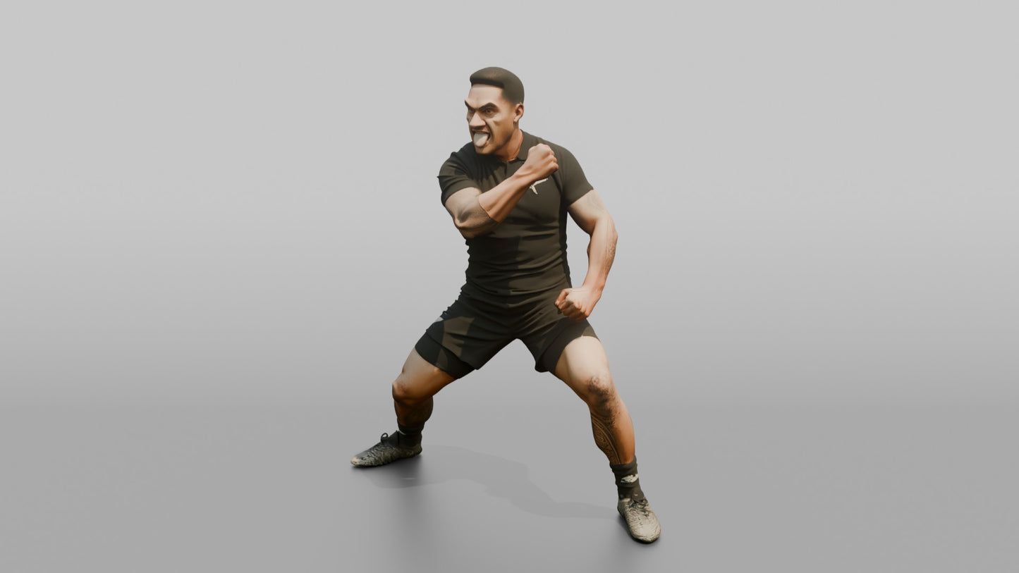 Polynesian Player in a Haka Opening Stance