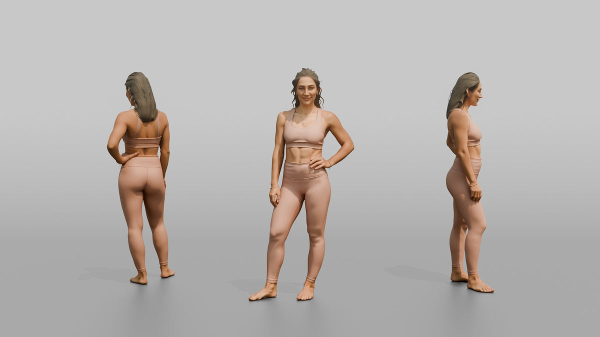 Fitness Influencer Woman Standing With One Hand On Hip, Subtle Smile - 3D character model, view 1