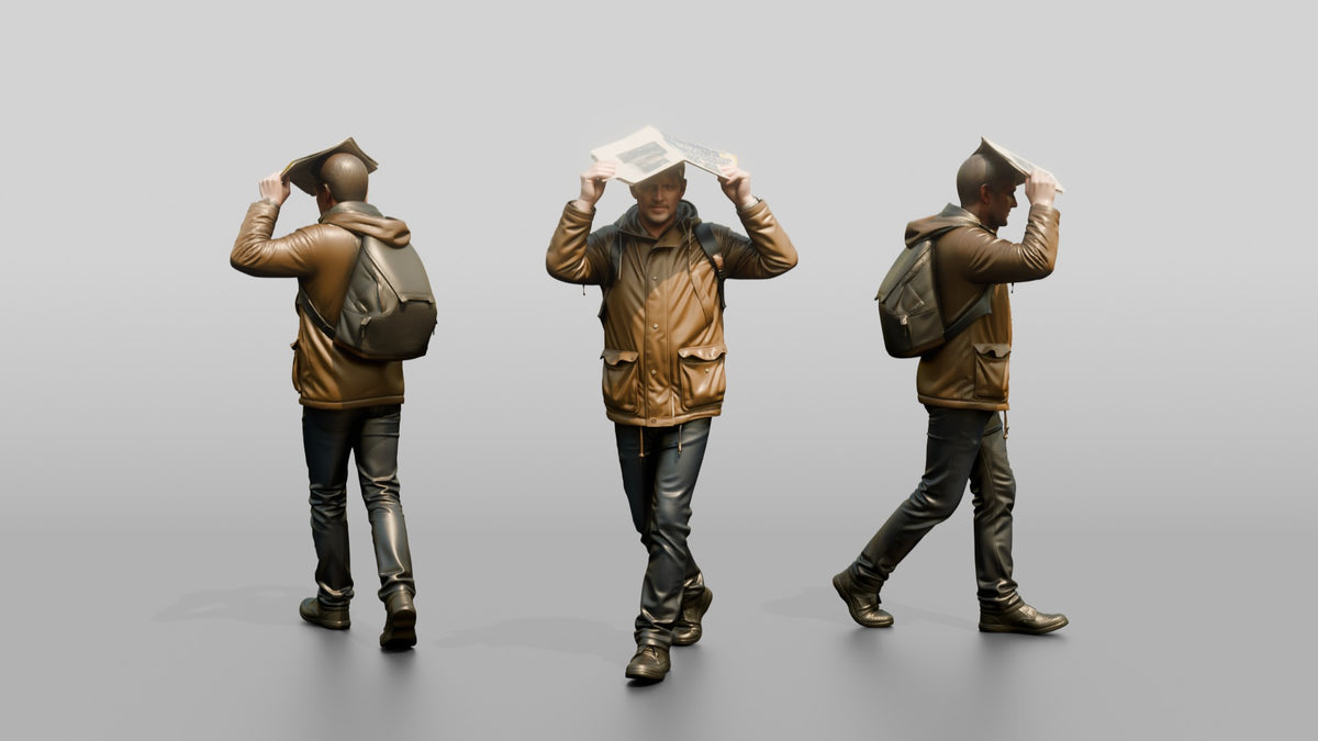 White Man Holding a Newspaper Overhead - 3D character model