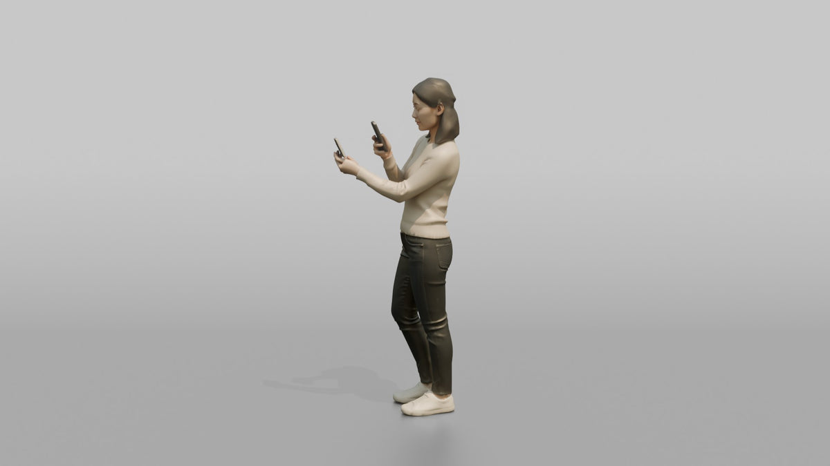 Woman Customer Taking A Photo Of A Price Tag With Her Phone - 3D character model, view 4