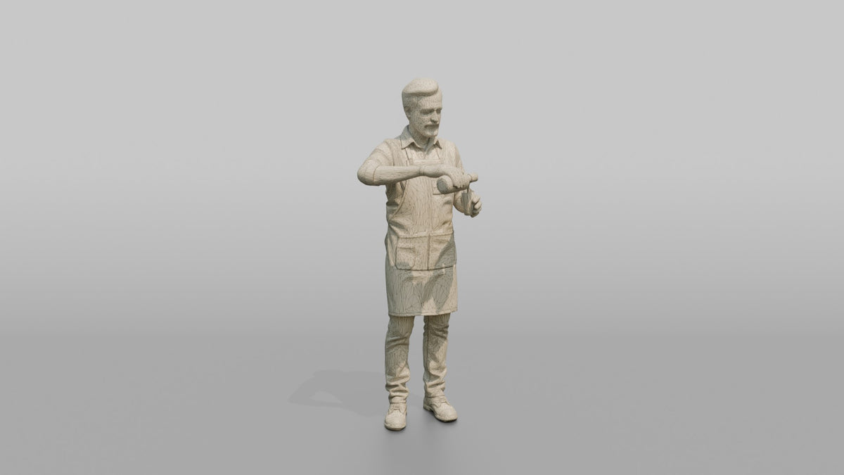 Bartender Man Pouring A Drink From A Bottle Into A Glass - wireframe topology preview