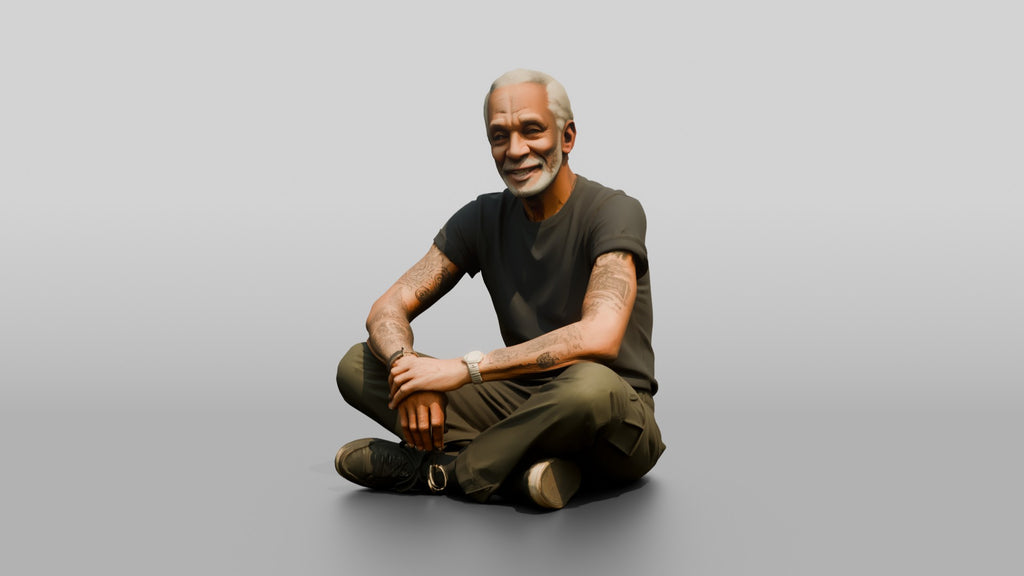Homeless Man Sitting Cross-legged