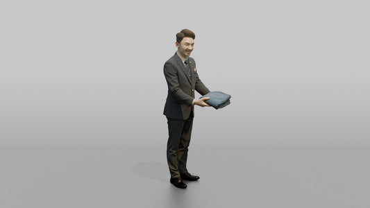 Black Flight Attendant Laughing While Standing Relaxed - 3D character model, view 1