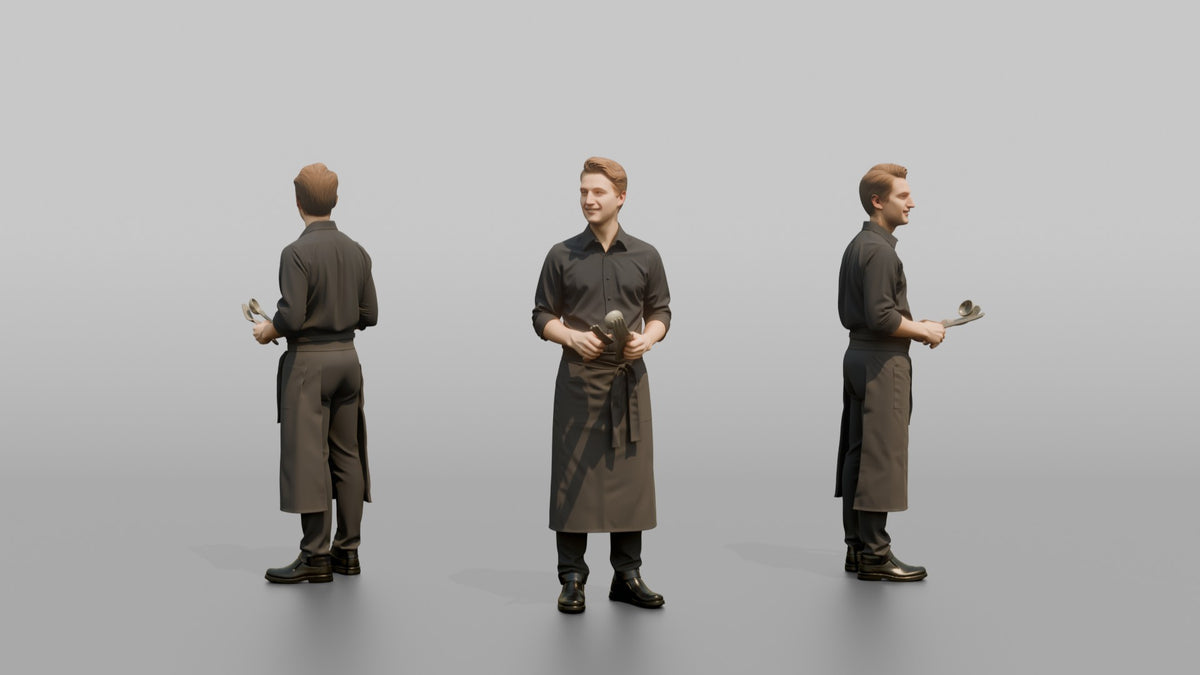 Server Woman Holding A Serving Spoon And Fork - 3D character model, view 1