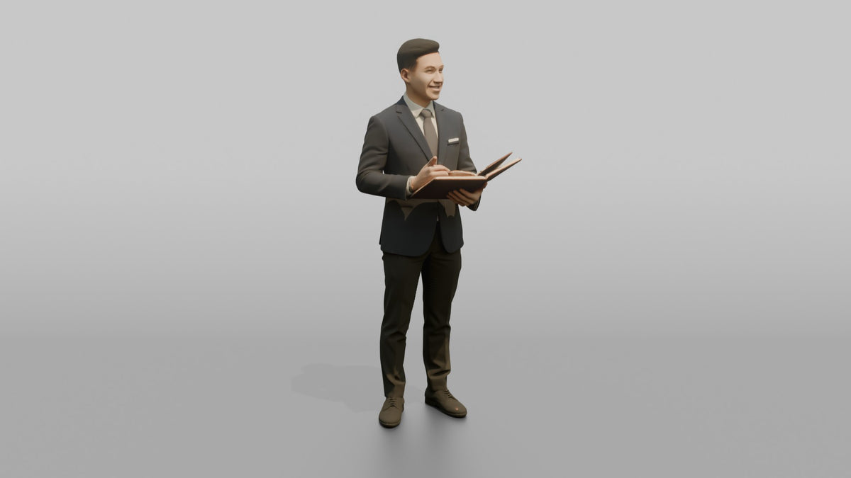 Host Man Holding A Reservation Book - 3D character model