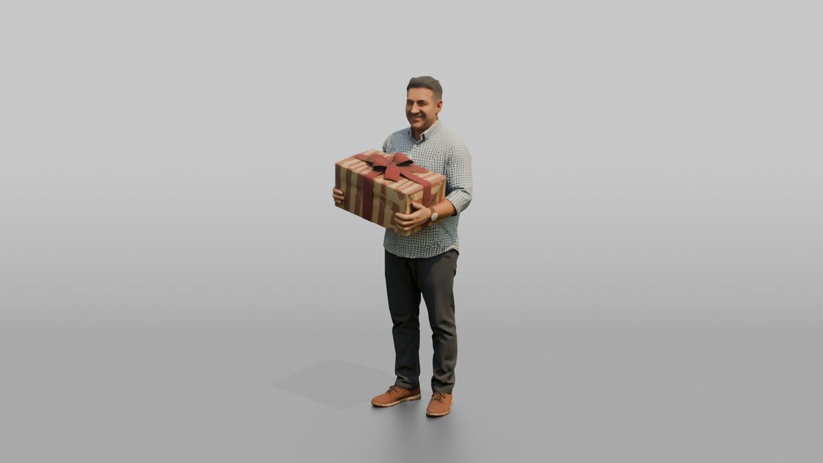 Father Carrying A Large Gift-wrapped Present In Both Arms - 3D character model, view 5